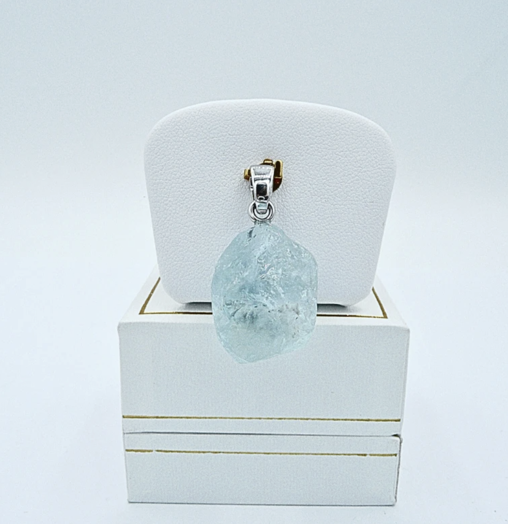 Pendentif Or blanc 18 carats sertie d'une Aigue-Marine – Image 3