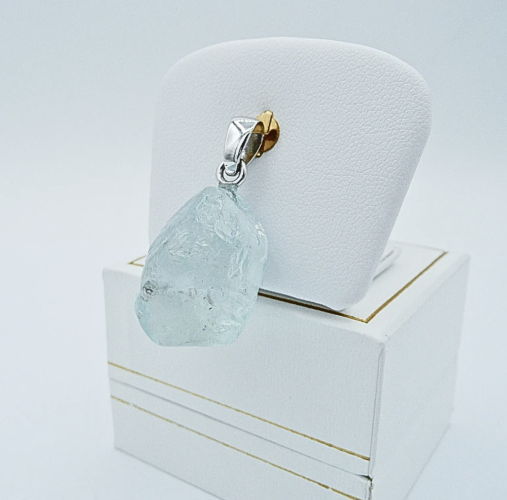 Pendentif Or blanc 18 carats sertie d'une Aigue-Marine – Image 2