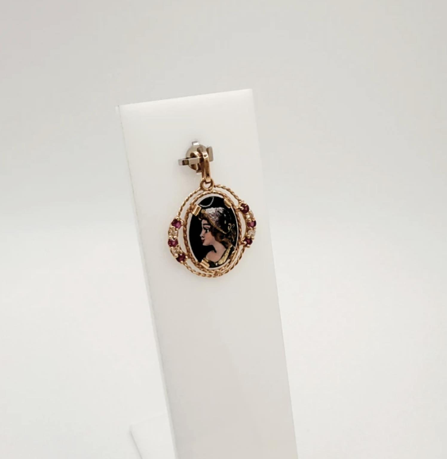 Pendentif or jaune email de limoge pierres roses et diamants x4 – Image 3
