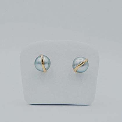 Puces d'oreilles or jaune perle de Tahiti fermoir Alpa