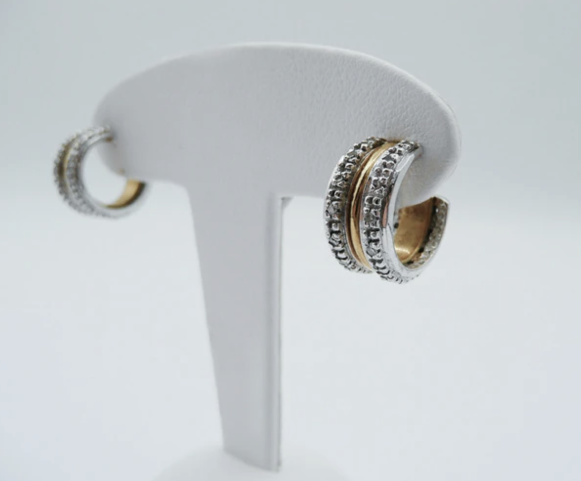 Boucles d'oreilles Moderne Diamants - Or jaune et blanc 18 carats