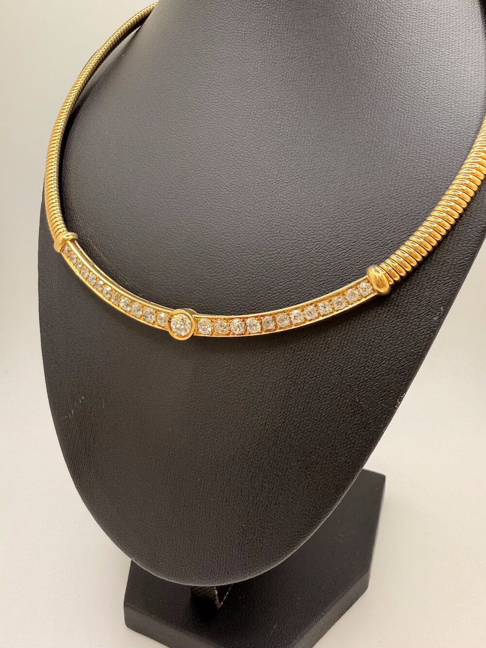 Collier ras-de-cou diamants en taille ancienne, 2 K environ, maille accordéon - or jaune – Image 2